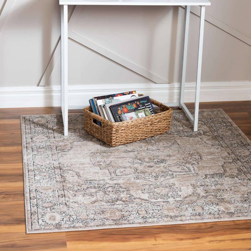 Transitional Wedo Collection Area Rug - 6' Square - Beige