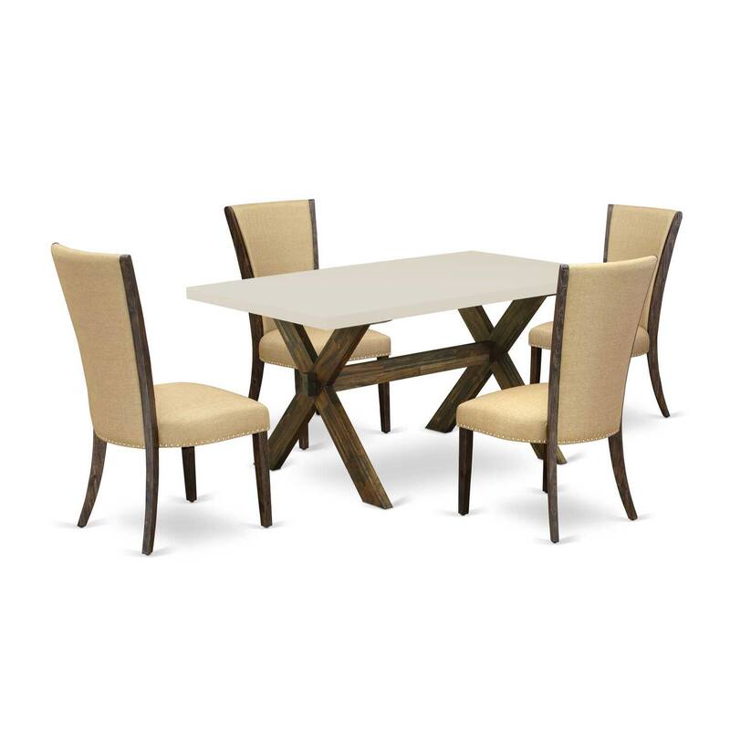 HomeStock 5-Piece Distressed Jacobean Finish Solid Wood Top Dining Table with 4-Parson Chair