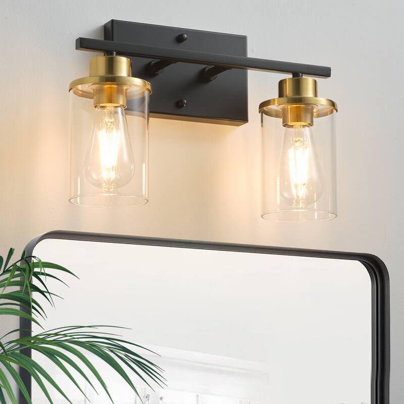 Starsky 2-Lights Modern Dimmable Bathroom Vanity Light with Glass Shade - BlackGold