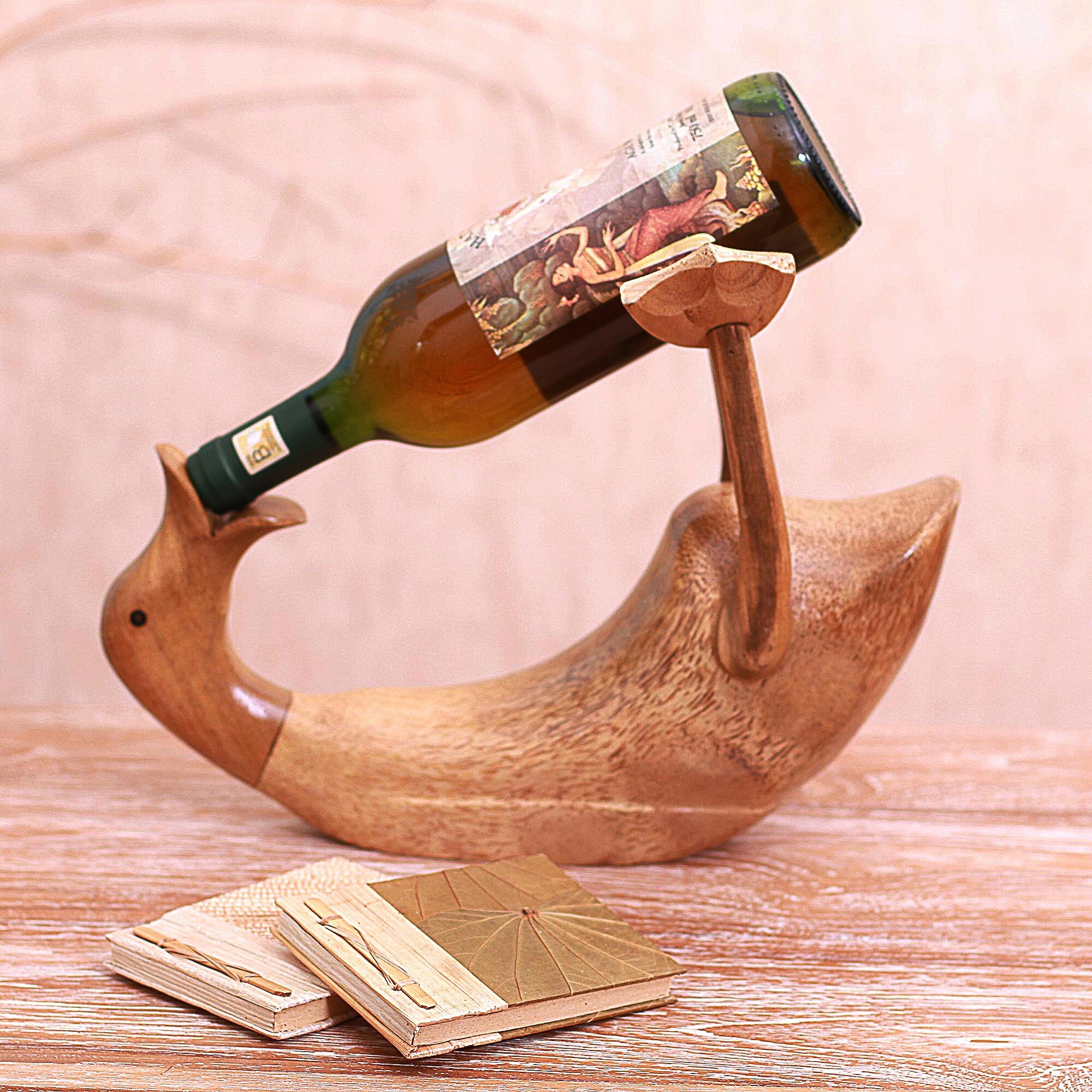 Novica Handmade Jolly Duck Bamboo Root And Wood Wine Holder Bed