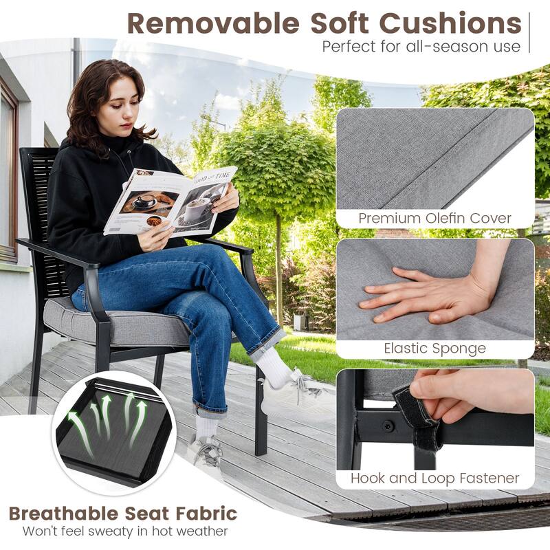 Stackable Patio Wicker Chairs Set of 2 with Removable Cushions - 27" x 24" x 37"