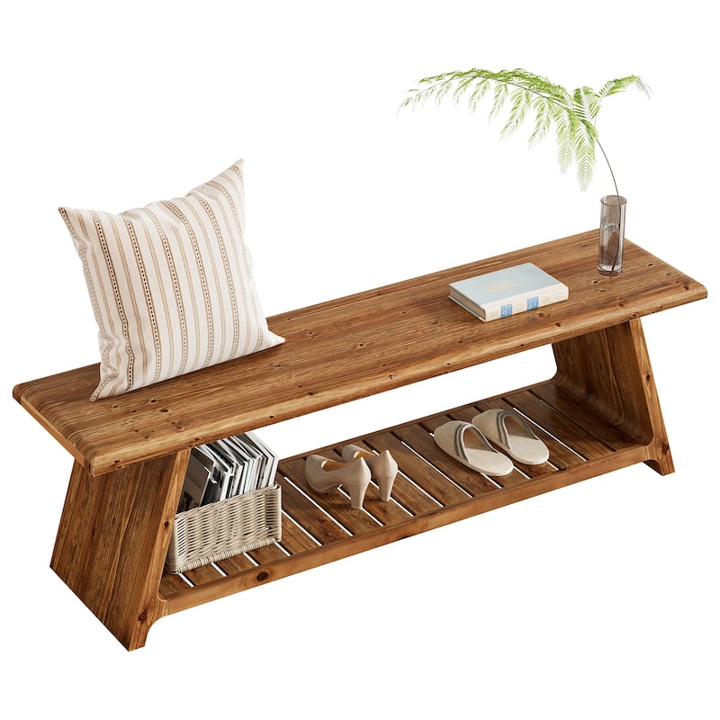 63 Inch Long Solid Wood Entryway Bench End of Bed with Storage - 15.75" D x 62.99" W x 17.91" H