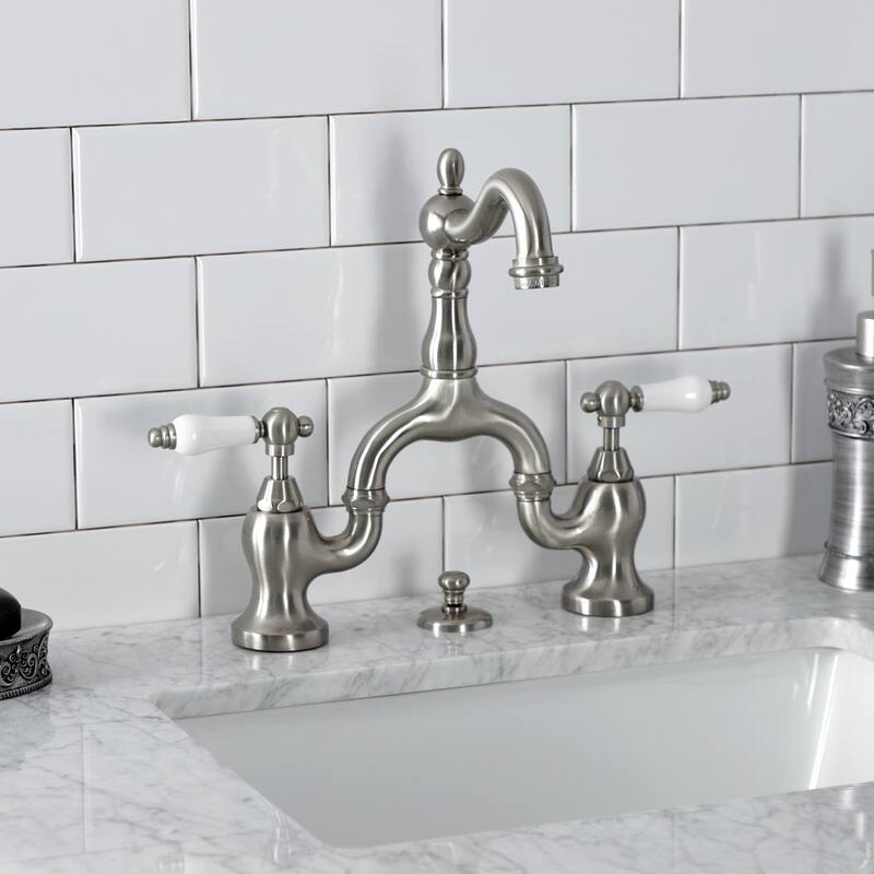 English Country Bridge Bathroom Faucet with Brass Pop-Up