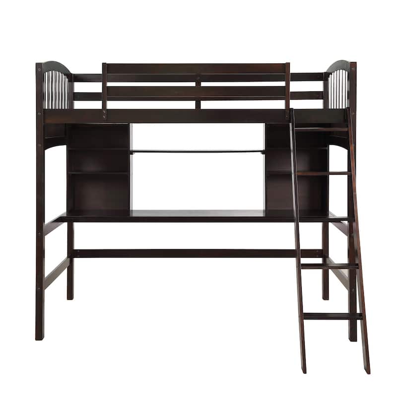Nestfair Twin Size Loft Bed with Storage Shelves Desk and Ladder