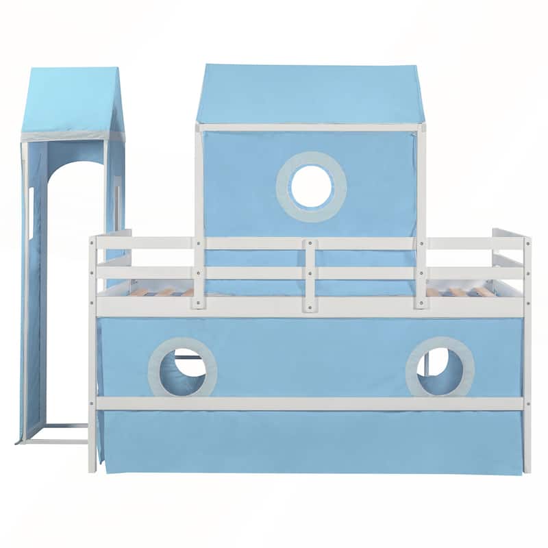 Twin Size Loft Bed with Slide Tent and Tower