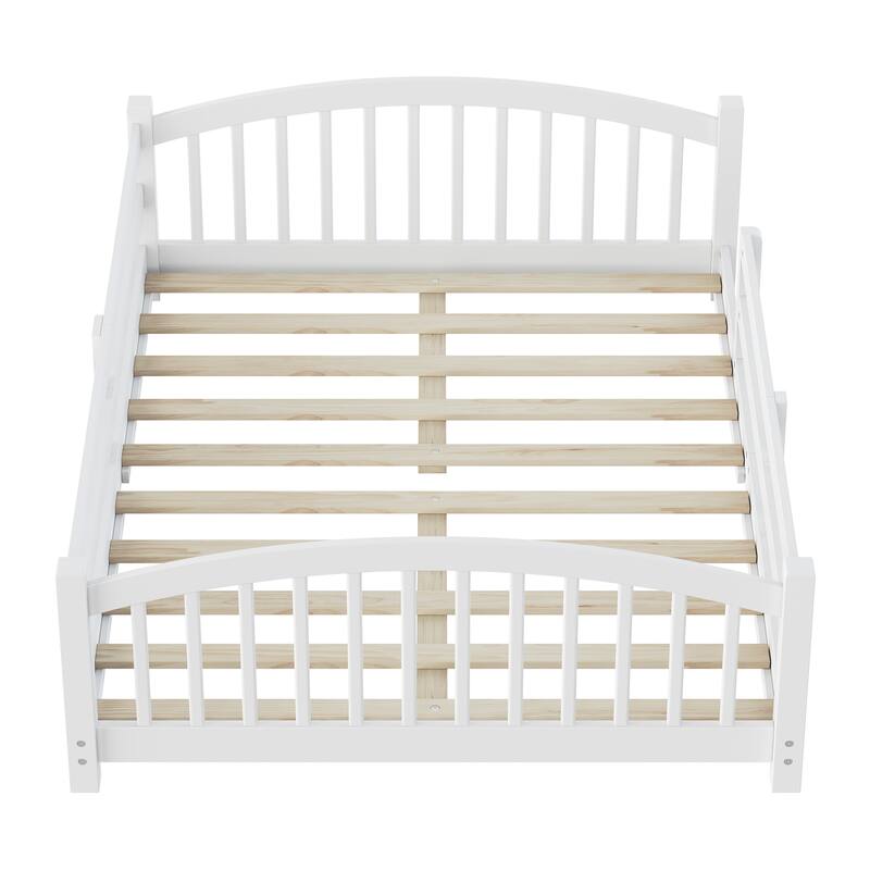 Montessori Solid Pine Floor Bed with Full-Length Safety Fence & Slatted Base by Harper&Bright Designs