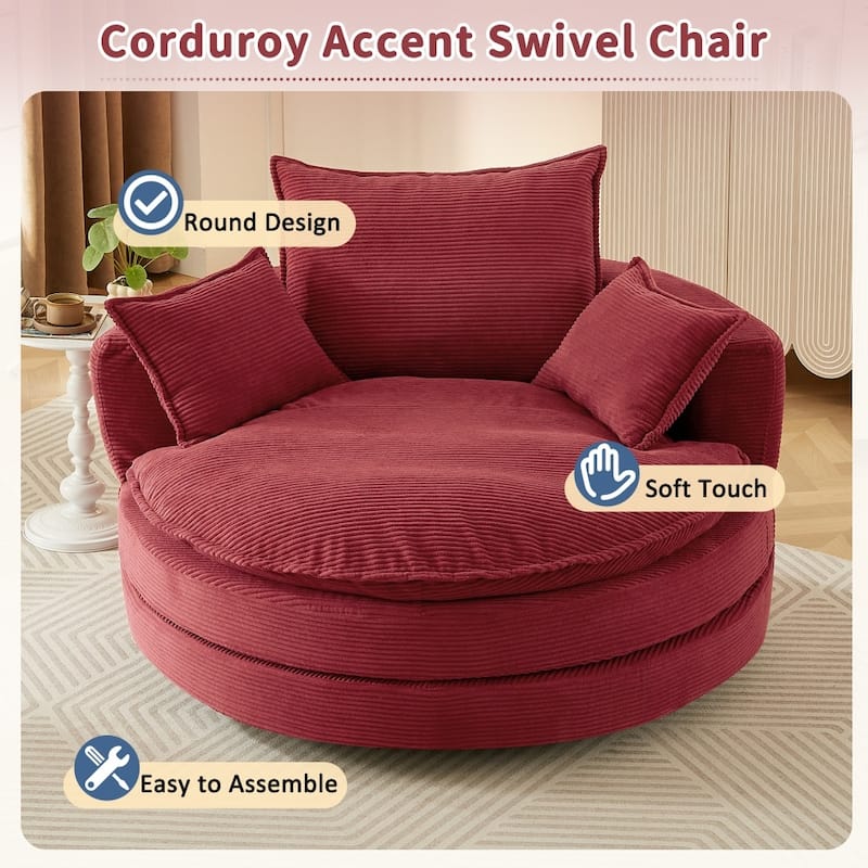 360° Swivel Sofa Chair Accent Barrel Chair with Dual-layer Cushion Design and 3 Removable Pillows
