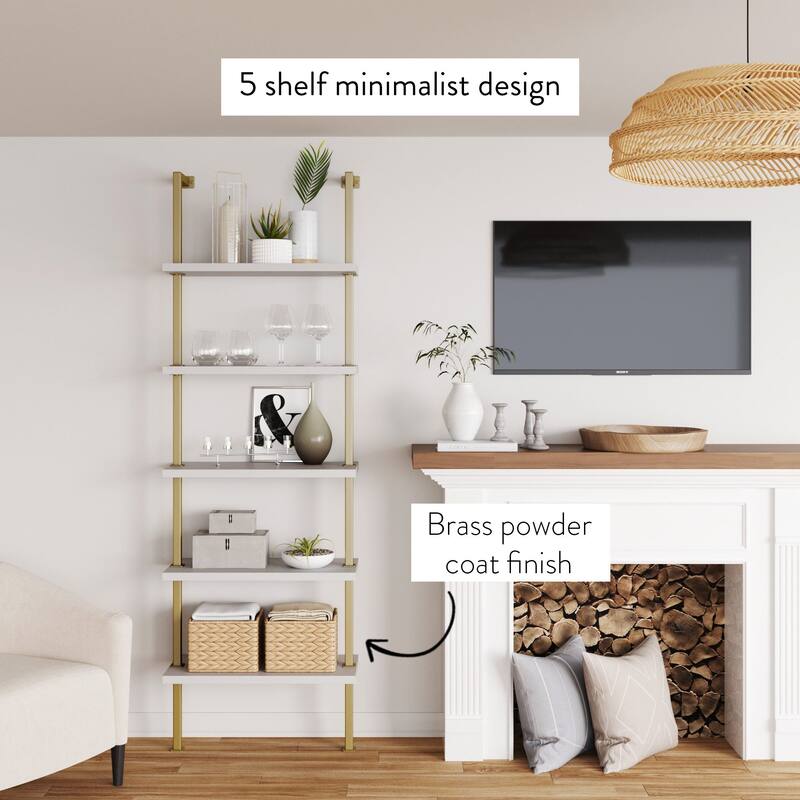 Nathan James Theo 5-Shelf Ladder Bookcase Wood with Metal Frame