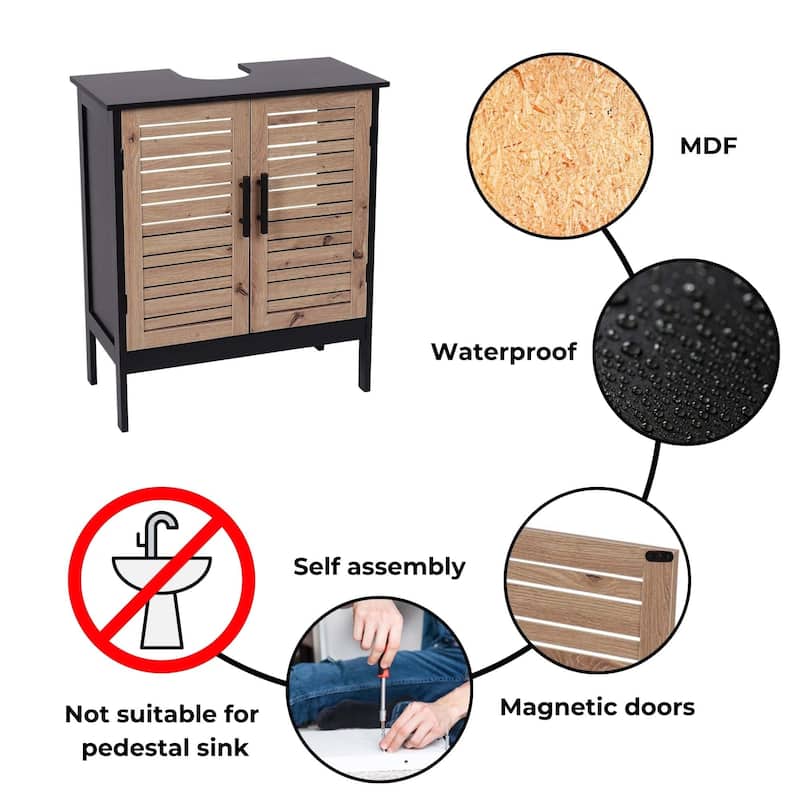 Under Sink Cabinet with U-Shaped Cut-Out, Double Vented Doors - 24"L x 11.8"D x 27.9"H