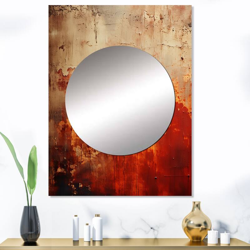 Designart "Orange Chaos Collage III" Abstract Collages Mirror Orange - Modern Large Mirror Wall Art For Bathroom - 30 in. wide x 40 in. high