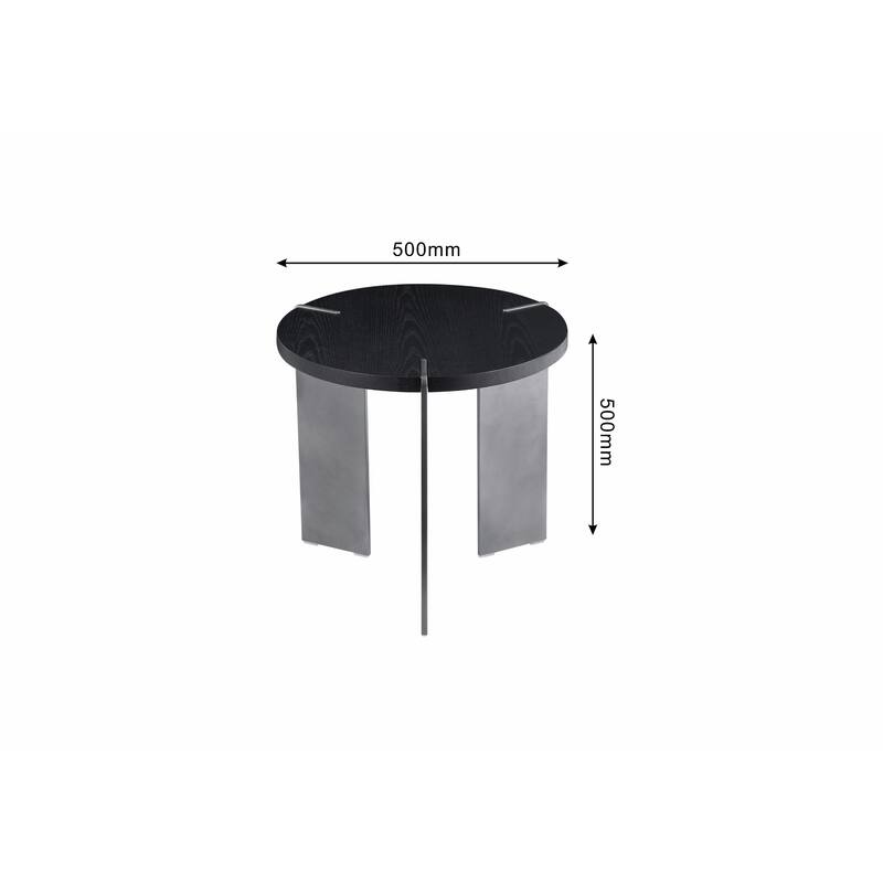 Round Coffee Table with Walnut Wood Surface and Black Metal Feet