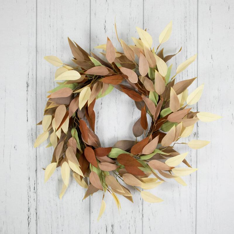 Autumn Harvest Neutral Fall Foliage Leaf Wreath, 22-Inch, Unlit