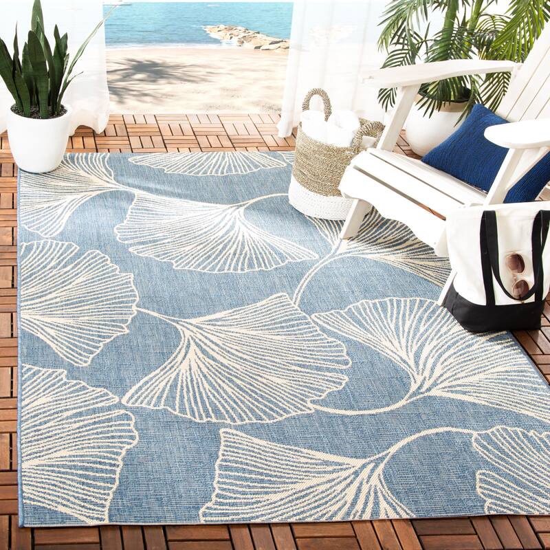 SAFAVIEH Courtyard Sepp Transitional Patio Backyard Rug - 5'3" x 7'7" - Blue/Light Beige
