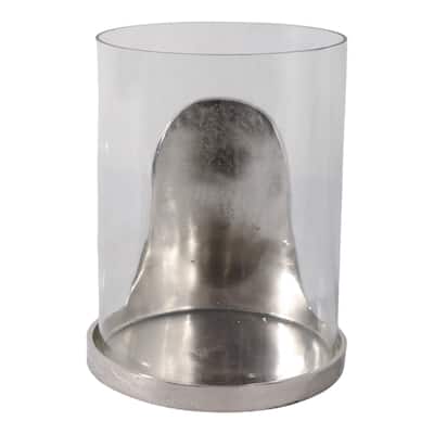 Metal Glass Lantern Hurricane Modern Design Home Office - 9" Silver - 6.5" x 6.75" x 8.5"