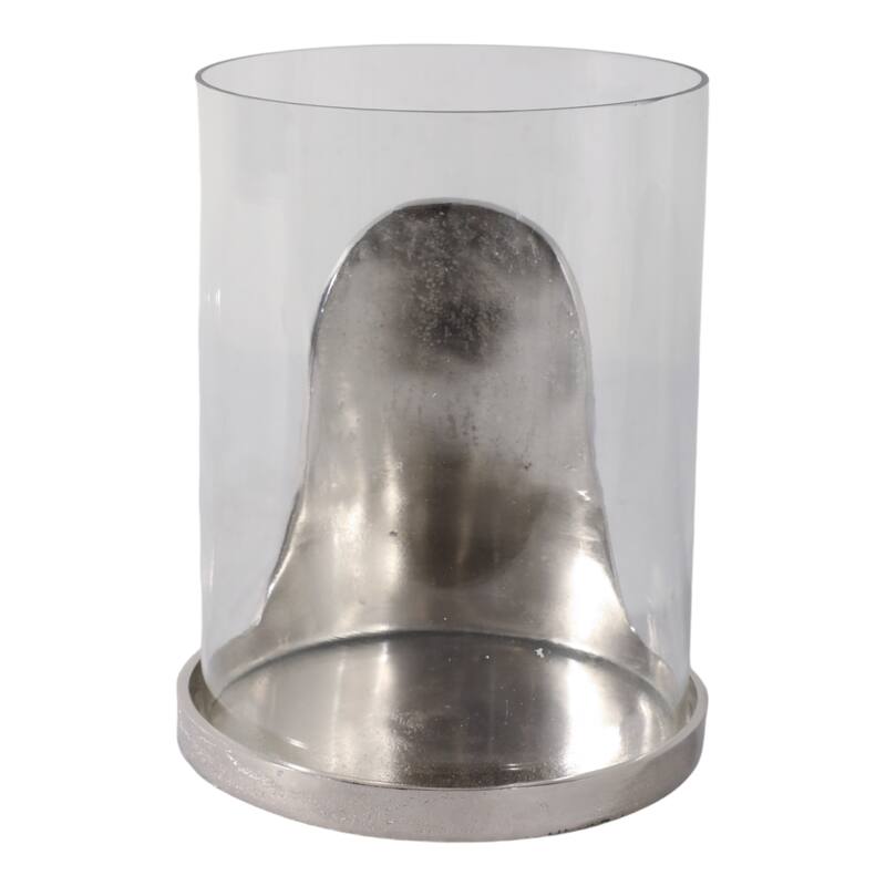 Metal Glass Lantern Hurricane Modern Design Home Office - Silver - 8.5"