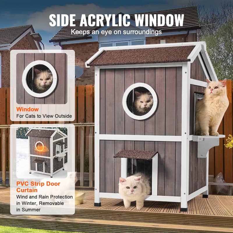 Outdoor Cat House Weatherproof, Feral Cat Shelter for Multiple Cats, Outdoor Wooden Cat House with Doors