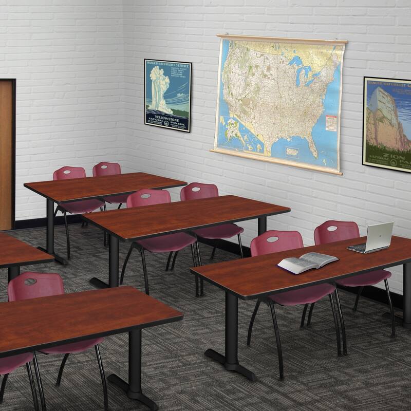 72" x 24" Training Table- Cherry & 2 'M' Stack Chairs- Burgundy