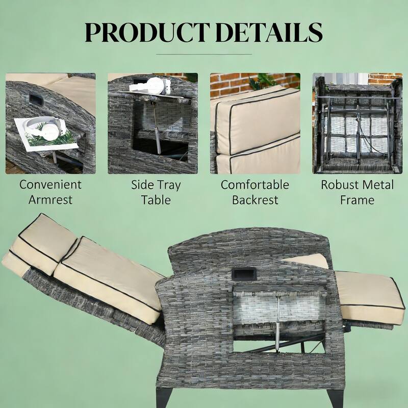 GDFStudio Outdoor Khaki Reclining Lounge Chair