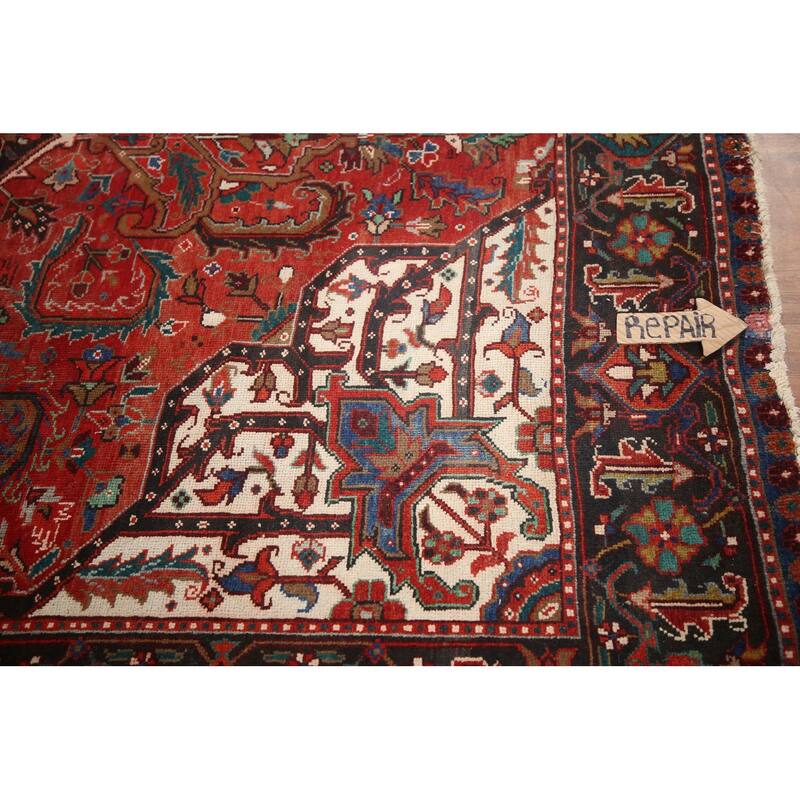 Hand Knotted Oriental 100% Wool Carpet Traditional Medallion Red Heriz Area Rug - 11' 0'' X 7' 8''