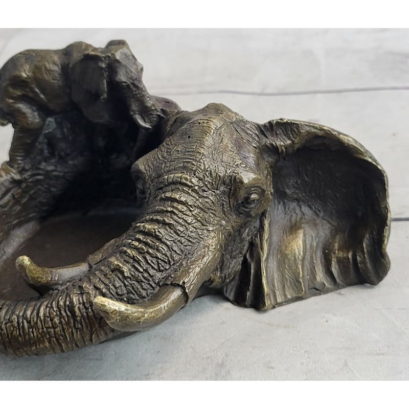 Bronze Metal Imitative Elephant Ashtray Dish Original Handmade Art By Milo