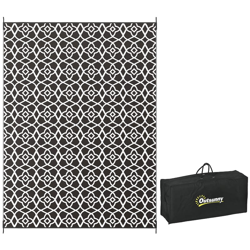 Outsunny Reversible Outdoor Rug, 9' x 12' Waterproof Plastic Straw Floor Mat, Portable RV Camping Carpet