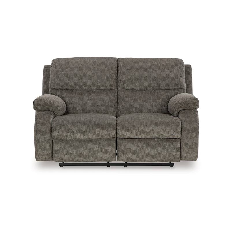 Lyla Manual Reclining Loveseat, Bustle Back, 61 Inch Gray Polyester