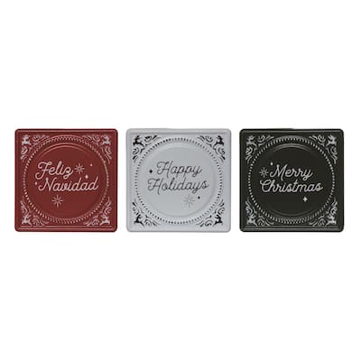 Transpac Metal Embossed Holiday Sign Set of 3 Christmas Home Decorations