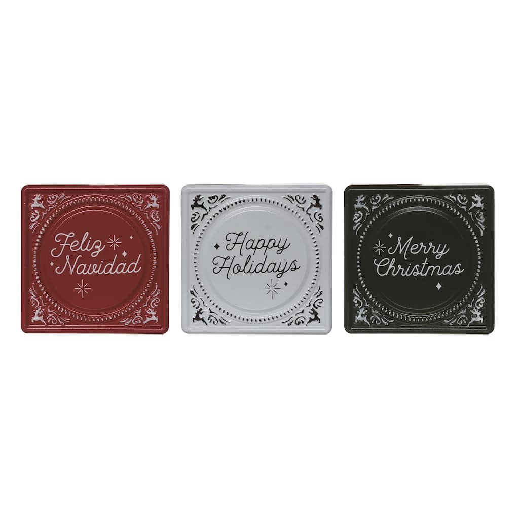 Transpac Metal Embossed Holiday Sign Set of 3 Christmas Home Decorations