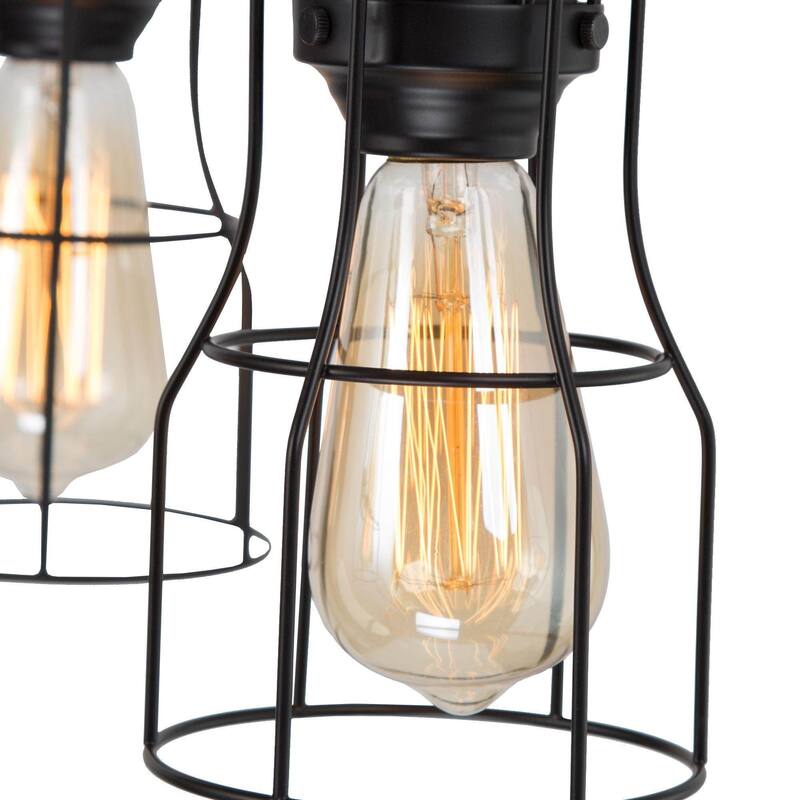 Modern Industrial 4-Light Black Cage Chandelier for Dining Room - 20" W x 12.5" H