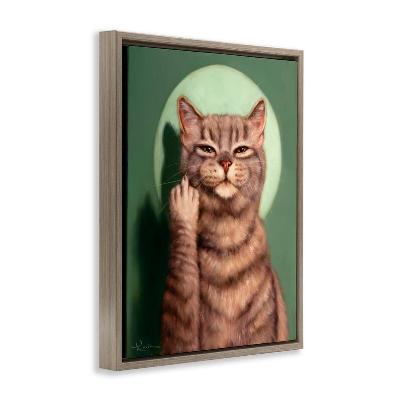 Stupell Cat & Middle Finger Framed Floater Canvas Wall Art Design by Lucia Heffernan