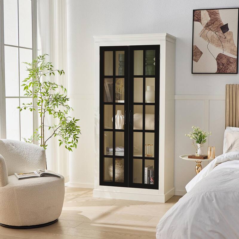 Farmhouse Glass Curio Cabinet - 71" Tall with Adjustable Shelves