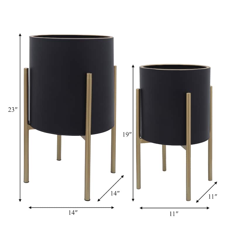 Modern Metal Round Planters on Stand - Set of 2