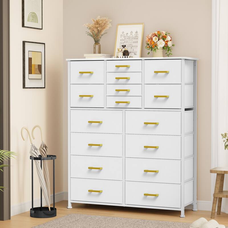 Moasis 16-drawer Dresser Chest with Metal Frame, Wood Tabletop