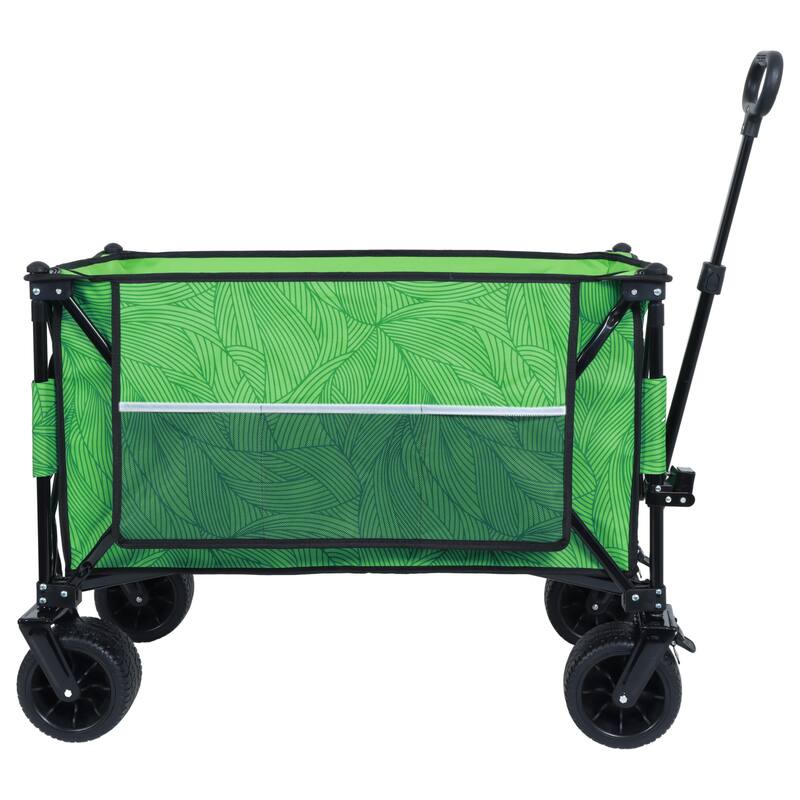 Heavy-Duty 480lbs Folding Wagon Cart with Bonus Picnic Mat - All-Terrain Beach Wheels, Drink Holders,Brakes & Side Pocket