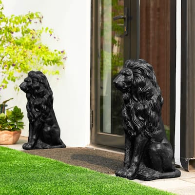 Glitzhome MGO Majestic Sitting Guardian Lion Statues Porch Sculpture Outdoor Indoor Set of 2