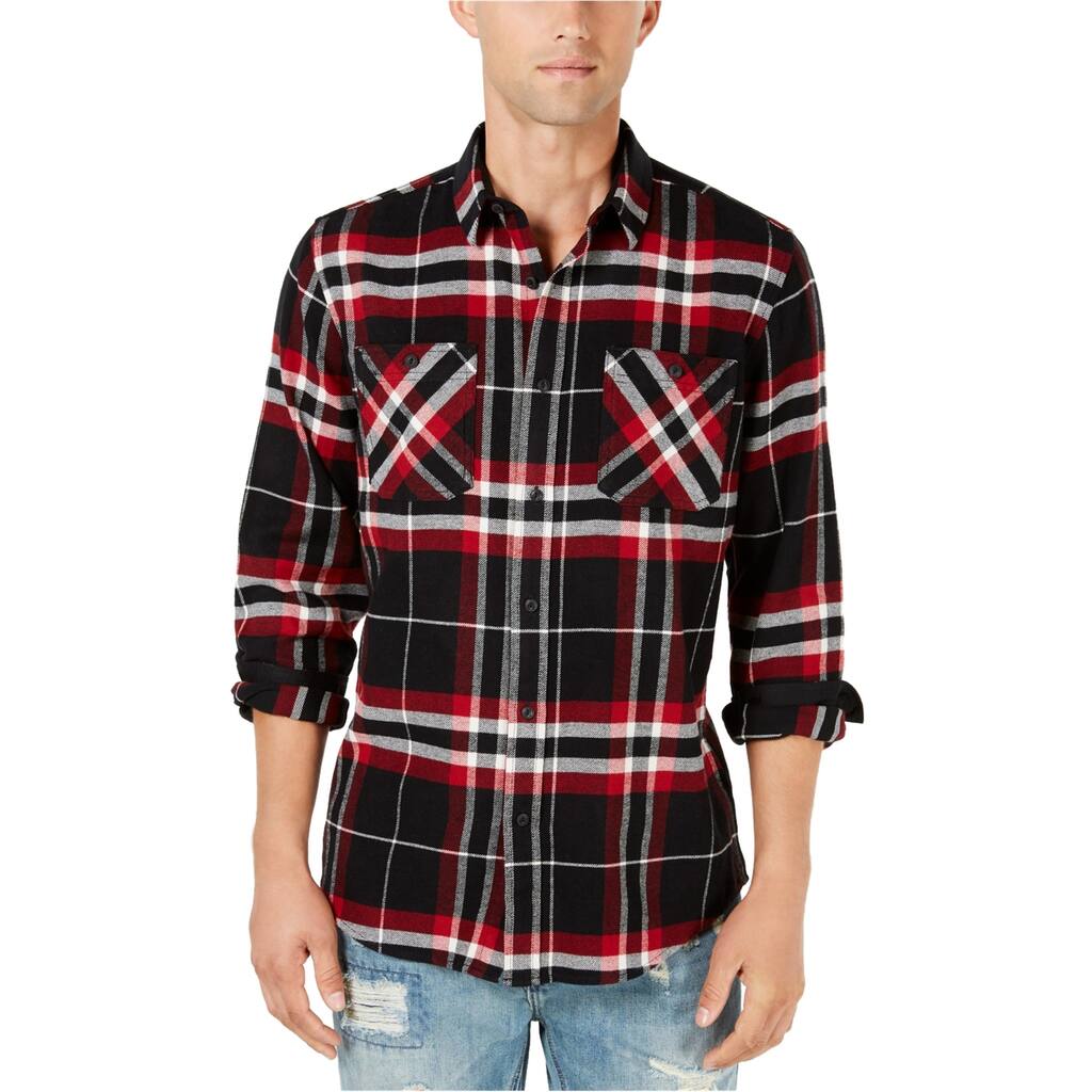 American Rag Mens Chip Plaid Flannel Button Up Shirt,, Red, Small