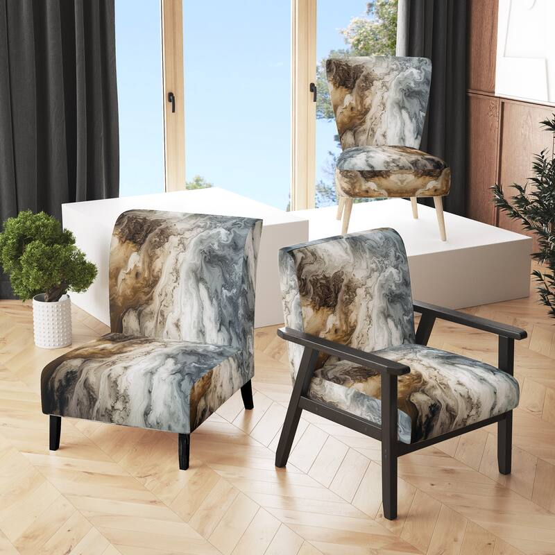 Designart "Segment Layers of Marbled Rock" Upholstered Fractals Accent Chair and Arm Chair