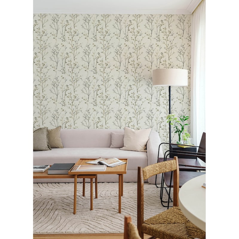 A-Street Prints Silverling Neutral Budding Branches Wallpaper