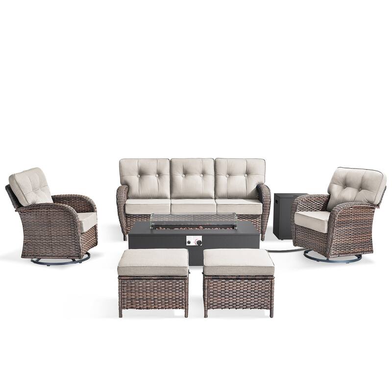 Pocassy 43 In Fire Pit w/ Outdoor Sofa Swivel Chair Ottoman Set