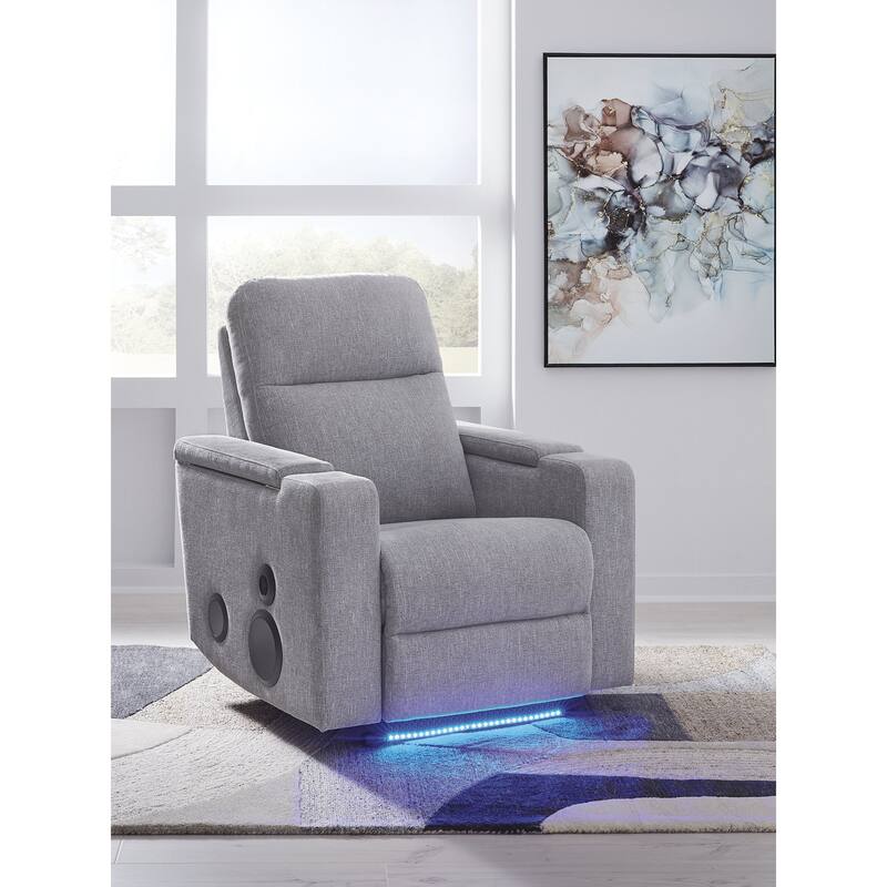 Signature Design by Ashley Vassalboro Light Gray Power Glider Recliner with Audio System