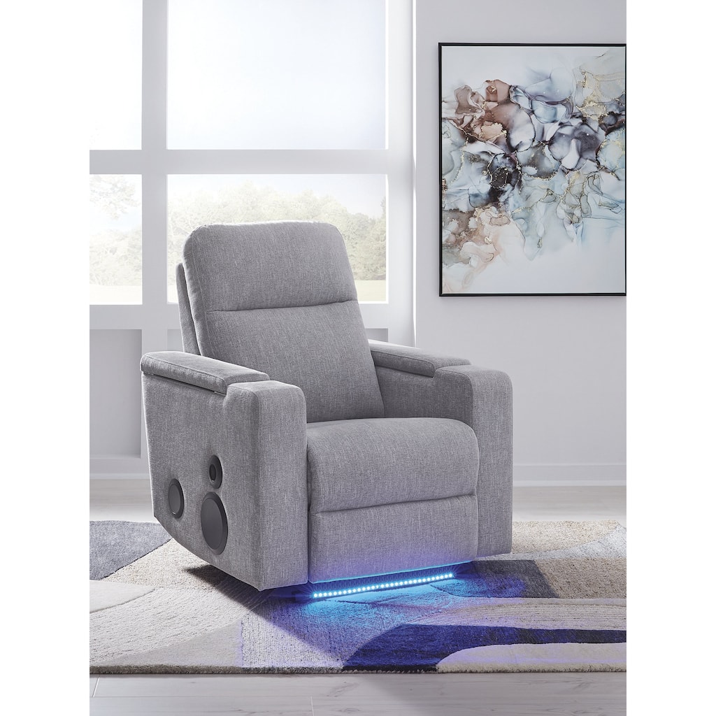 Signature Design by Ashley Vassalboro Light Gray Power Glider Recliner with Audio System