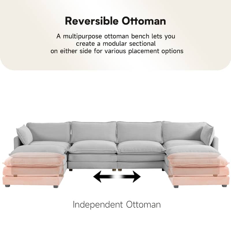 Corduroy Sectional Sofa with Removable Ottomans & Ultra-soft Cushions for Living Room & Bedroom