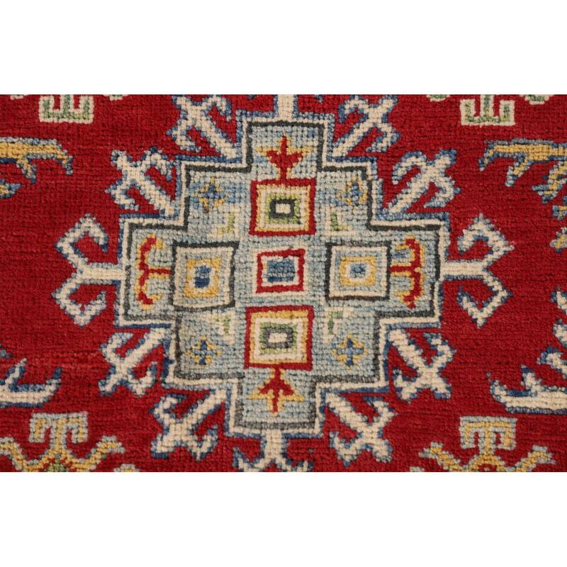 Red Kazak Oriental Accent Rug Hand-Knotted Geometric Wool Carpet - 3'4"x 5'0"