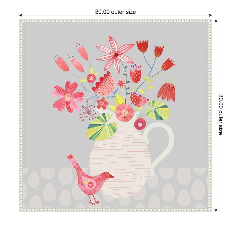 Bird With Jug of Flowers by Nic Squirrell Framed Canvas Wall Art Print - 30 x 30 in