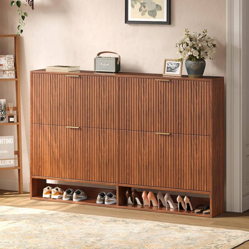 47.2''W Shoe Storage Cabinet for Entryway with 4 Flip Drawers, Fluted Slim Shoe Cabinet for Foyer, Hallway