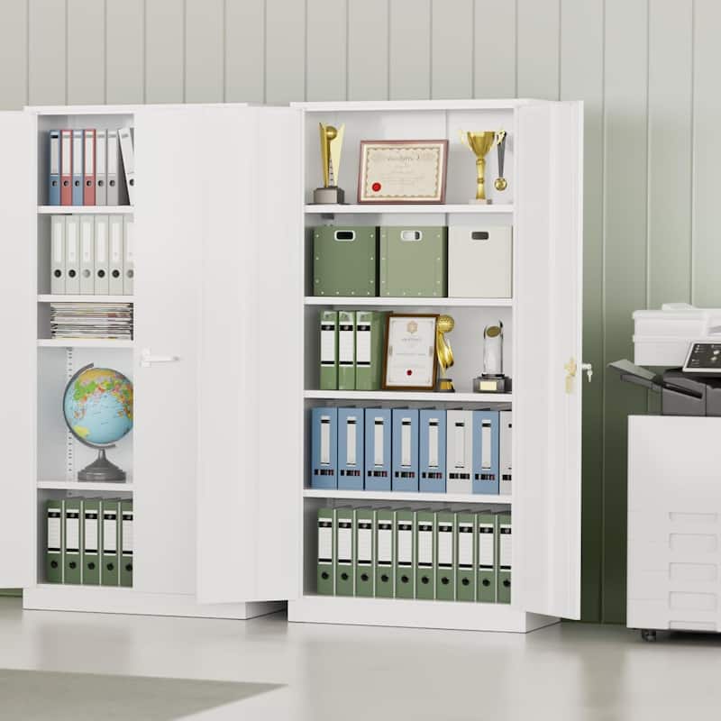 36 inch - 71 inch Tall File Cabinet Metal Storage Cabinet with Lockable Doors and Adjustable Shelves for Office, Home, Pantry