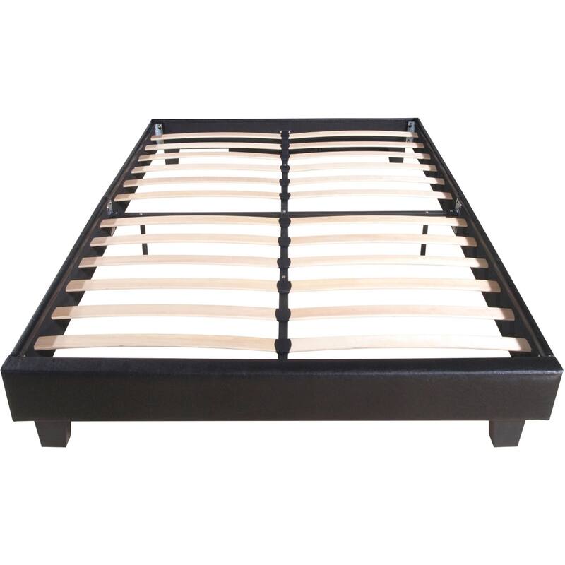 Contemporary Platform Bed Frame in Faux Leather with Slats and Solid Wood Support for Bedroom