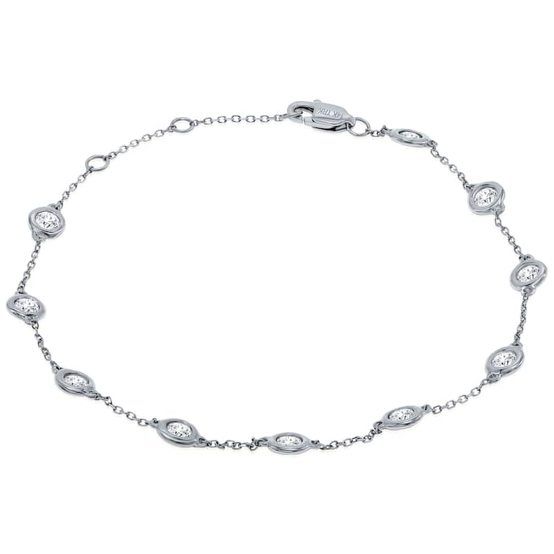 Marquee 1 Carat TW Bezel Set Genuine Diamond Station Bracelet in 14K White Gold