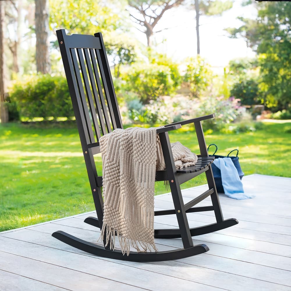 Furniwell Patio Acacia Wood Ergonomic Single Rocking Chair for All-Weather Use