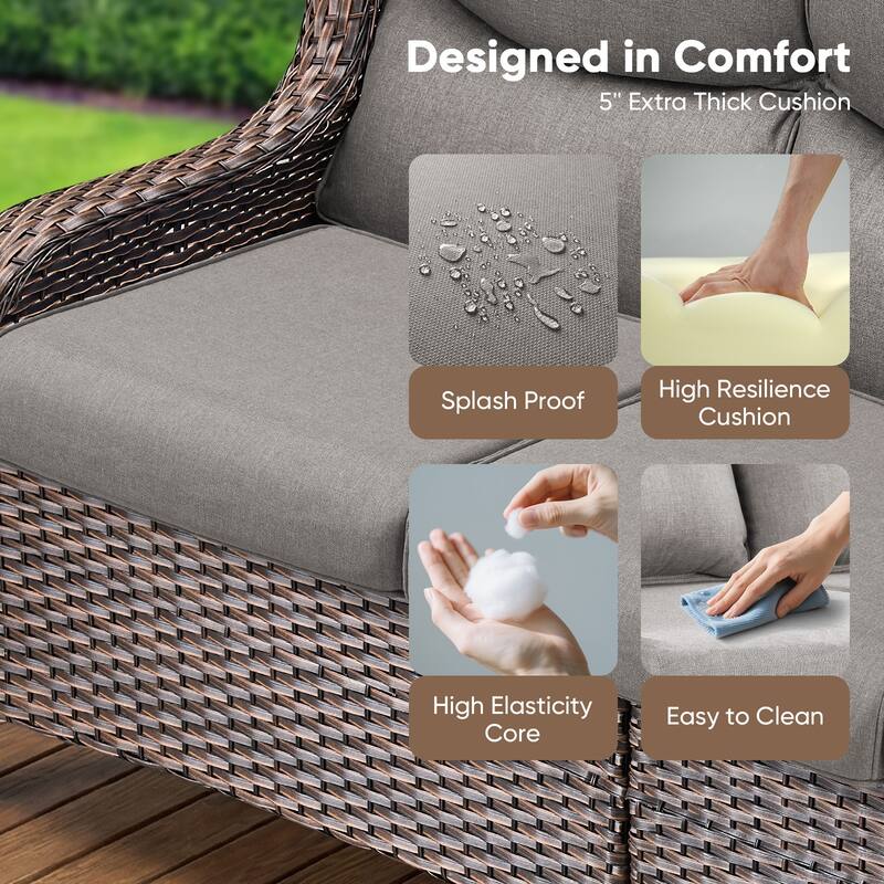 Pocassy Outdoor Fire Pit Sofa Swivel Chairs Ottoman Conversation Set